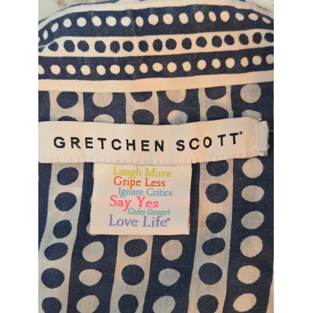 Gretchen Scott Button Down Shirt XL Blue White Floral Cotton Contrast Cuffs - Picture 8 of 11